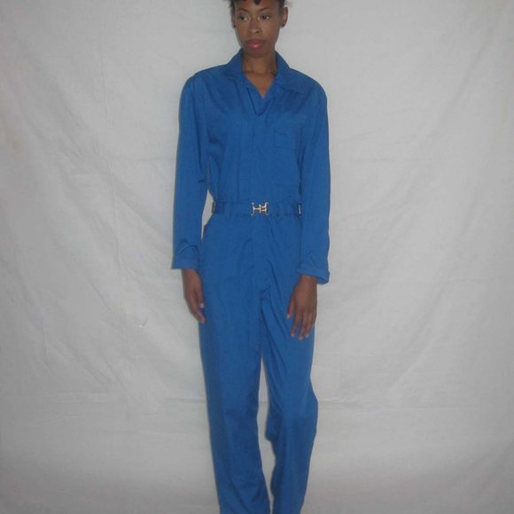 SOLD Vintage Blue Cargo Overall Safari Jumpsuit S - Picture 2 of 5